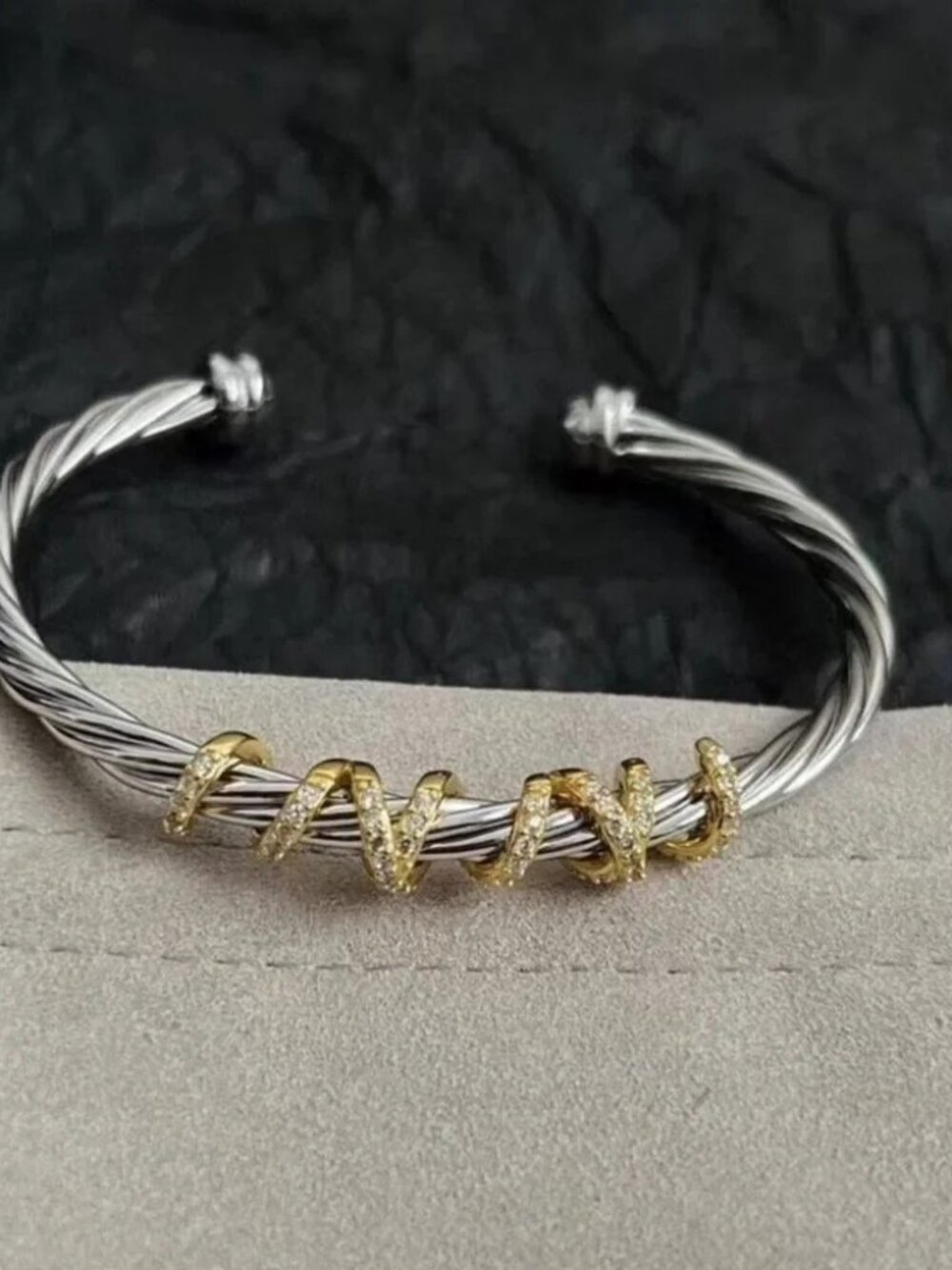 David Yurman Sterling Silver & Gold Cable Bracelet with Diamond Accents
